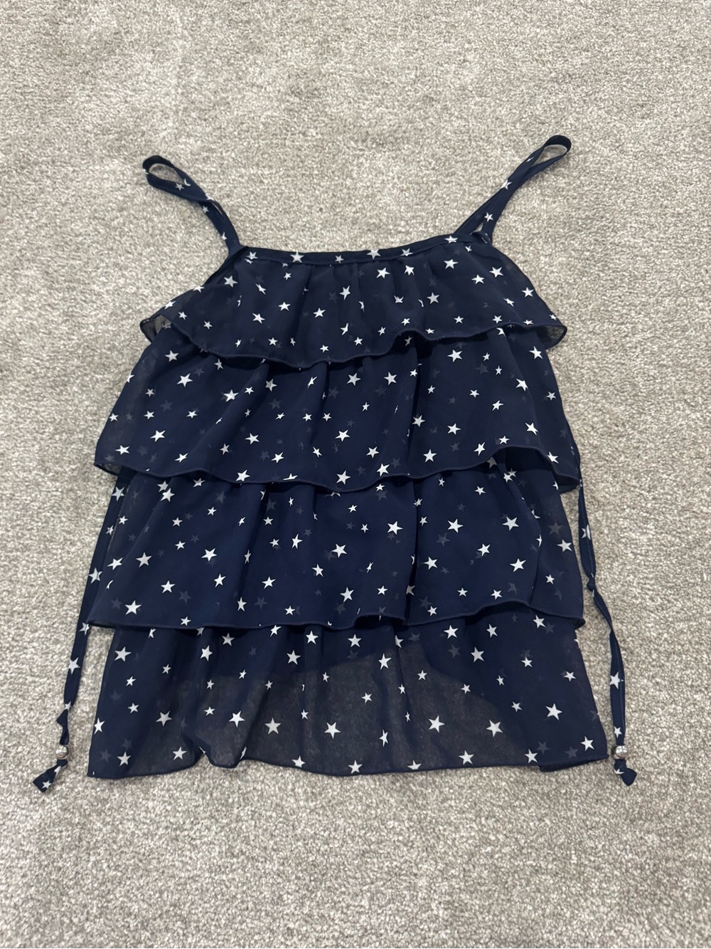 Navy Star Tiered Ruffle See-Through Camisole